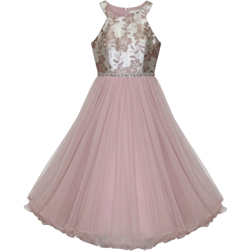 Speechless Kids Girls Rose Gold Metallic Floral Tulle Bubble Hem Dress Size 8